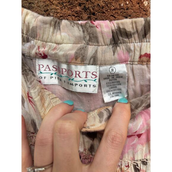 Vintage 1980s Pink Brown Floral Print Skirt Passports of Pier 1 Imports Florals - Picture 6 of 12